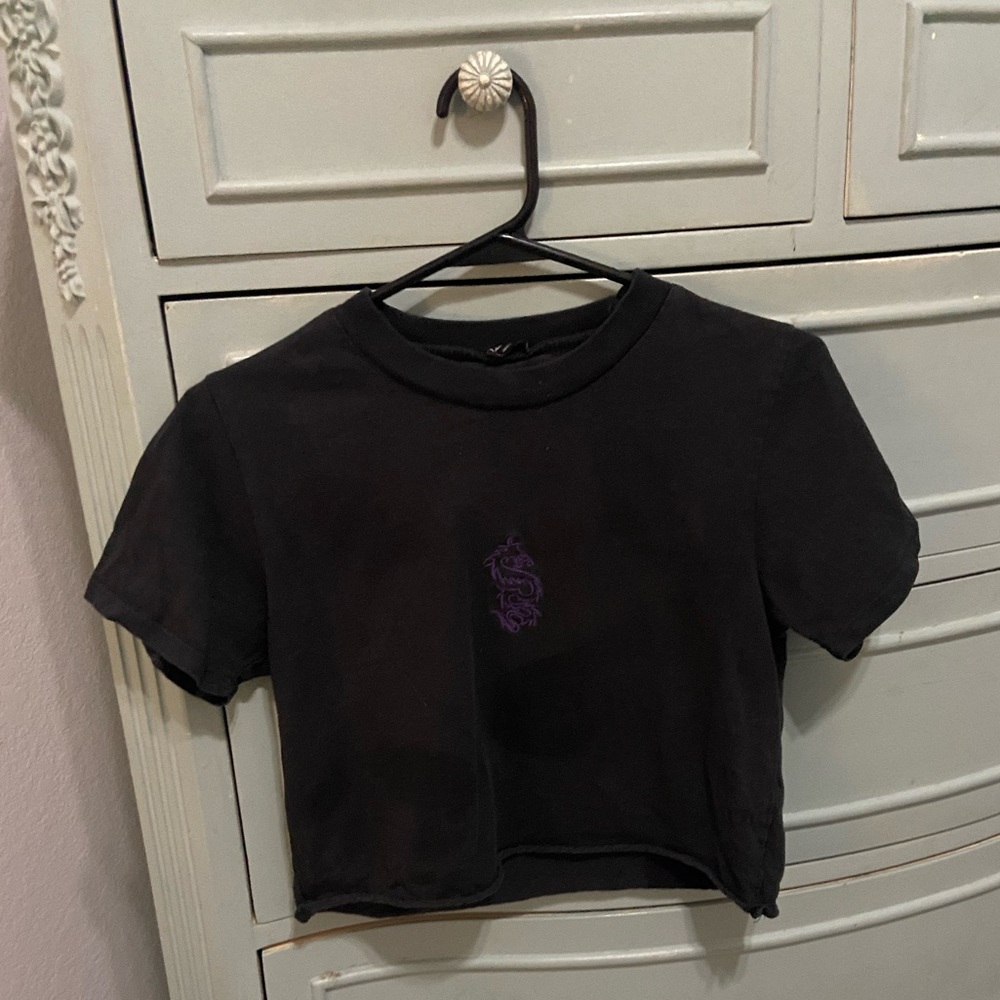 black crop top with purple dragon